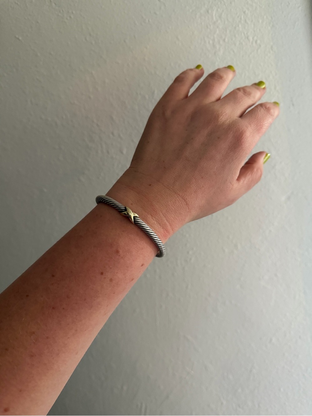 David Yurman Twisted Cable Two-Tone Cuff Bracelet in Silver and Gold